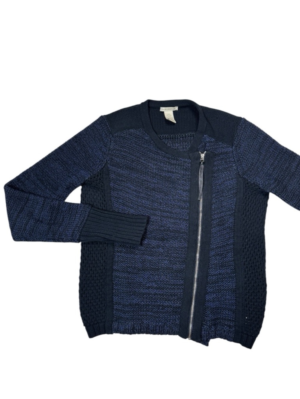 White + Warren Navy Ribbed Cotton-Blend Crewneck Sweater Size S - Picture 2 of 7